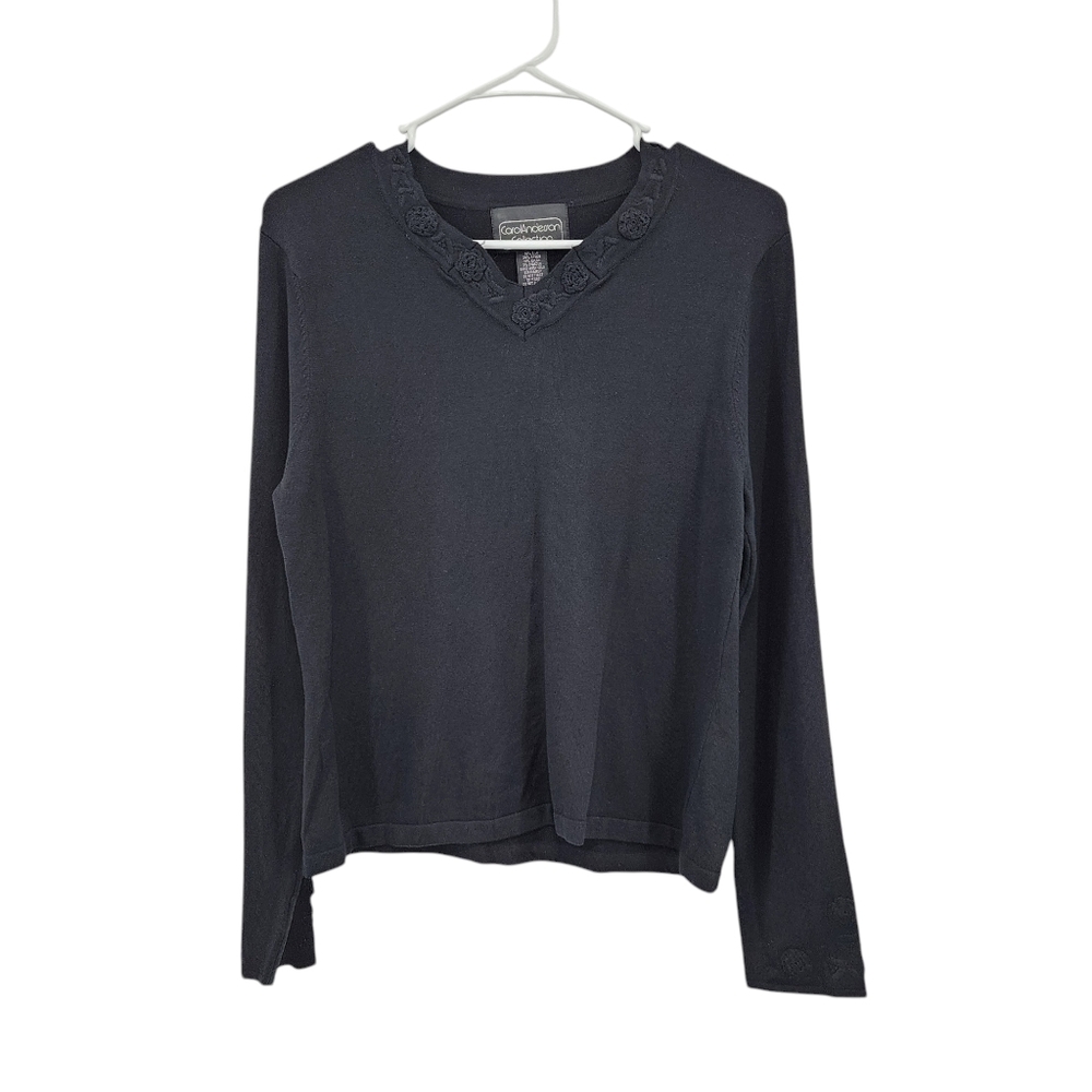 Carol Anderson Women's Silk Blend Crocheted Long Sleeves Top